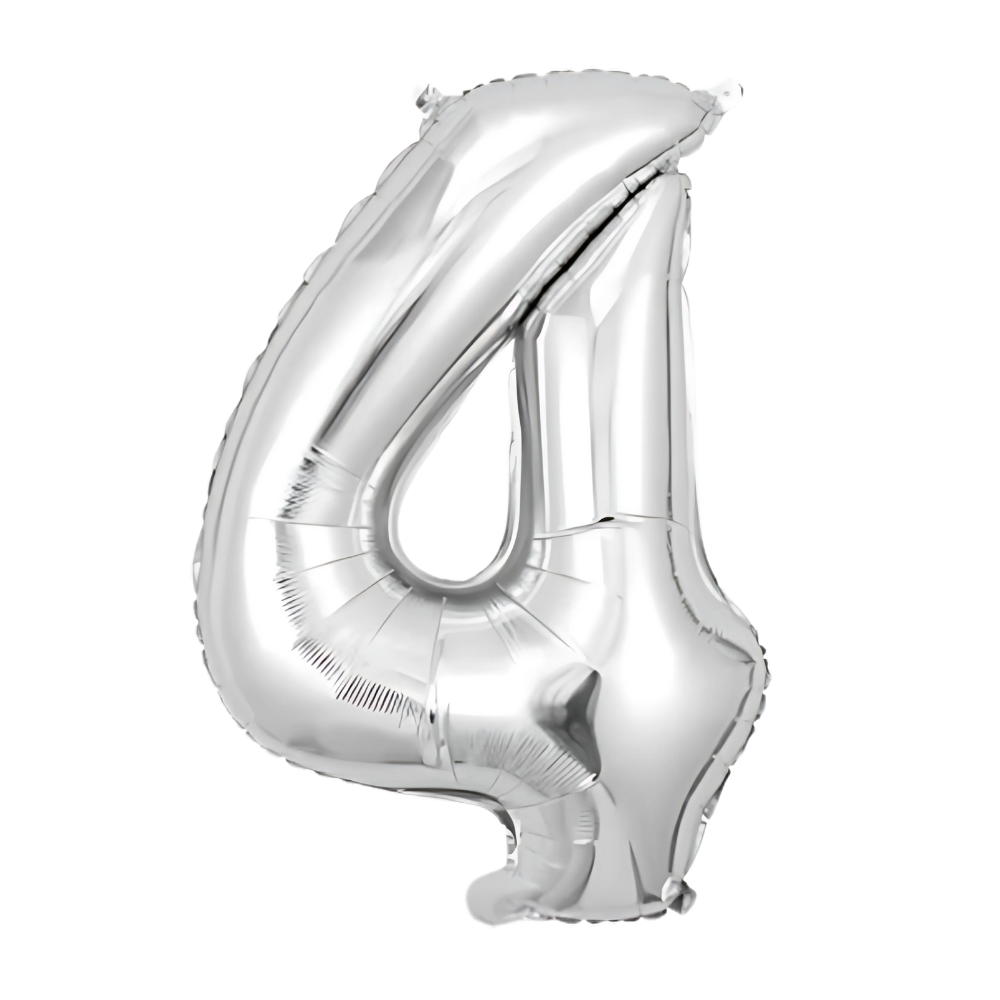 Повітряна куля у вигляді цифри 4 срібло, 32 дюйми, фольгована, для свят для дня народження, ювілеїв, річниць Повітряна куля у Кам'янець-Подільський - фото 2