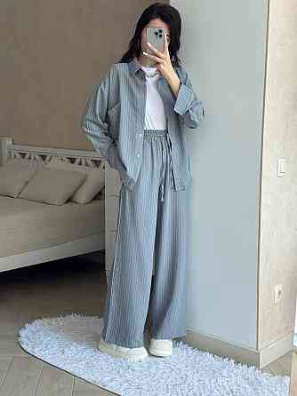 Жіночий стильний в'язаний костюм-двійка турецький льон у смужку Сірий, 42/46 Одеса