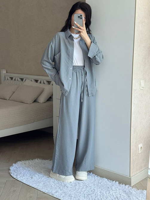 Жіночий стильний в'язаний костюм-двійка турецький льон у смужку Сірий, 42/46 Одеса - фото 2