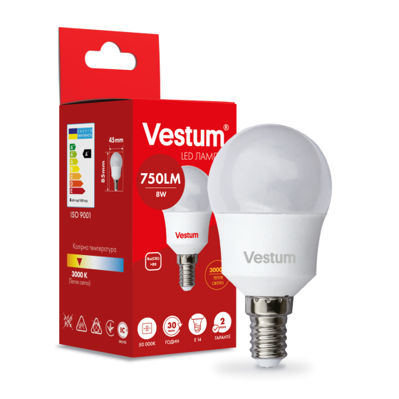 Світлодіодна лампа Vestum G45 8W 3000K 220V E14 1-VS-1212 Київ