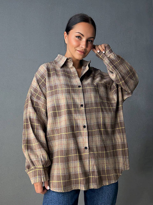 Рубашка женская A-N 8313 в клетку оверсайз широкая хлопковая, коричневый, one size Киев - изображение 6