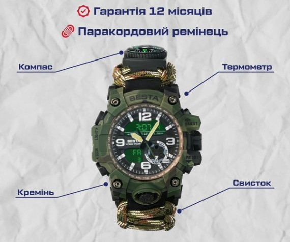 Часы мужские наручные Hemsut Military с компасом (Камуфляж) Винница - изображение 4