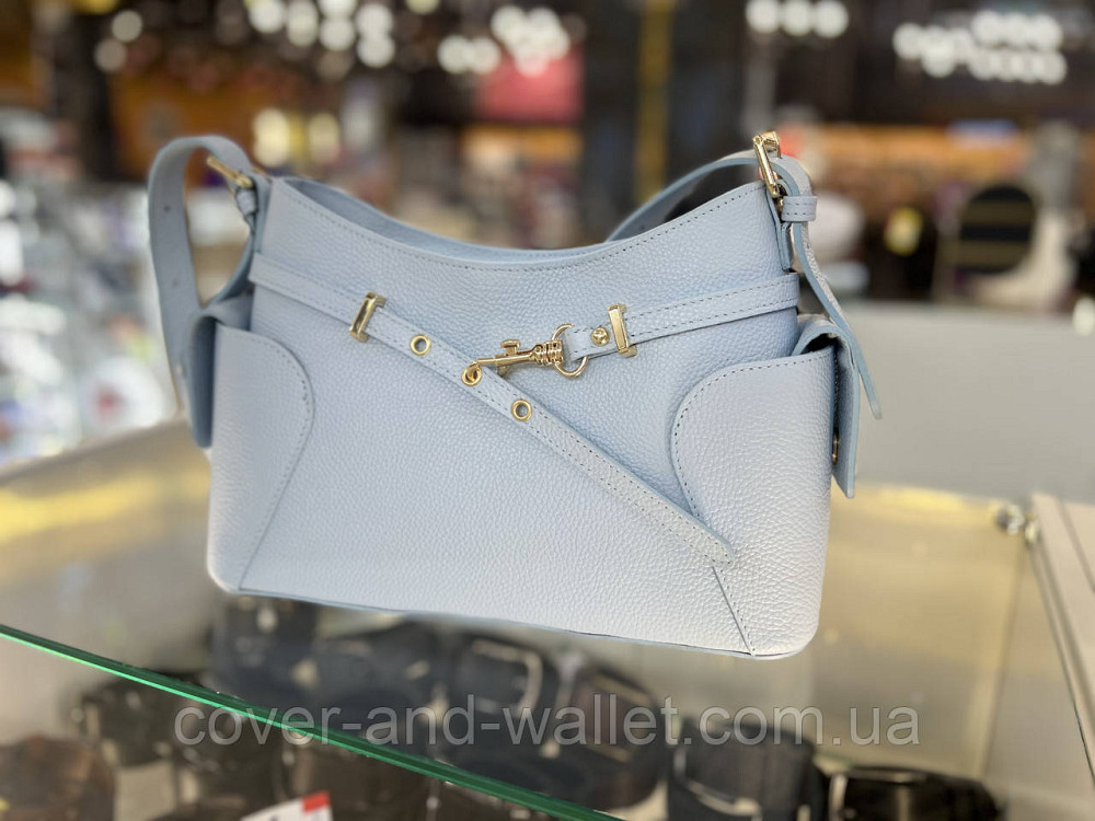 Модная женская кожаная сумка через плечо голубого цвета Virginia Conti Киев - изображение 3
