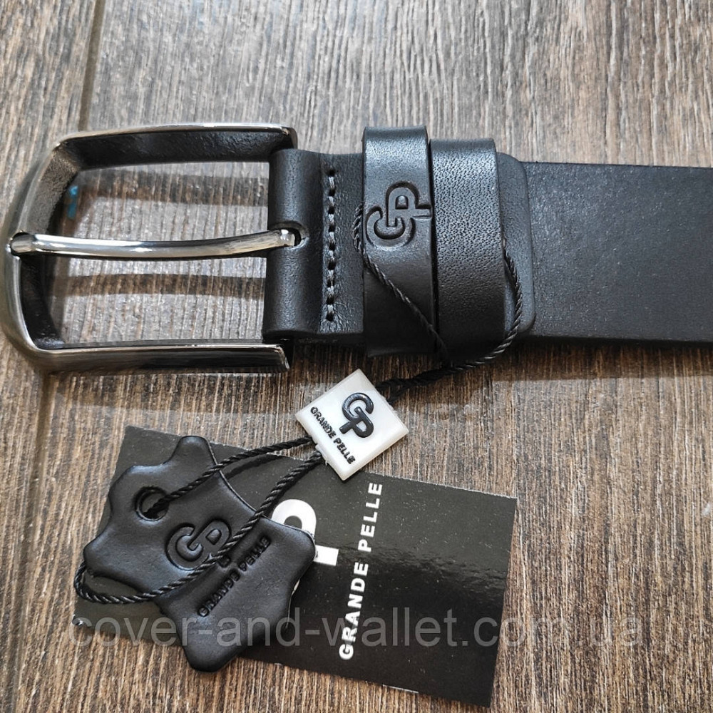 Черный мужской классический ремень из итальянской кожи 35мм Grande Pelle Labbro Киев - изображение 9