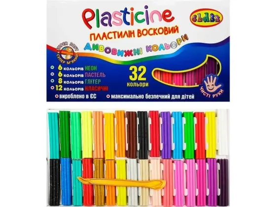 Пластилін "Class" "Чисті руки MINI" 32кол., + стек, ECO, 360гр. 7656C, шт Київ