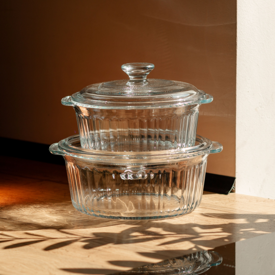 Набір круглих скляних форм для запікання з кришками 2 шт Київ