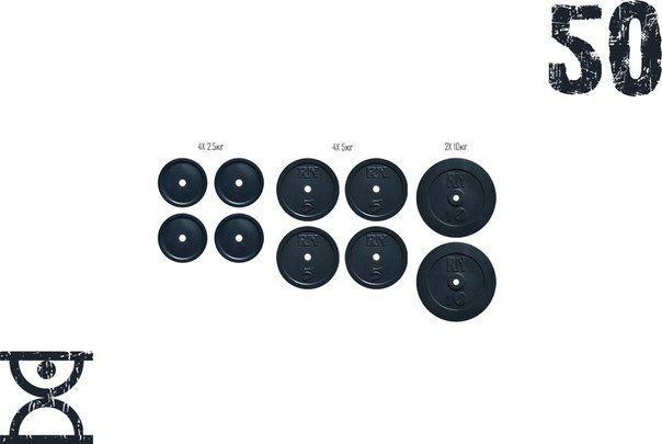 Набір блінів 50 кг (4x2.5, 4x5, 2x10) на гриф 25,30.50 мм Гантелі, гирі, штанги та диски граниліт пофарбований Київ - фото 1
