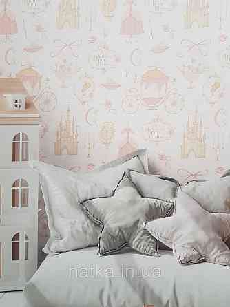 Обои винил на флизелине AS Creation Mia and Paul 0.53х10 детские для девочки туфельки розы кареты розовые Киев