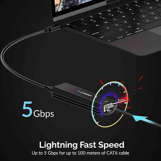 Адаптер мережевий Sabrent USB Ethernet 5 Gbps для інтернету, інтернет-адаптер на RJ45 гігабітний, USB-C/USB-A чорний Київ