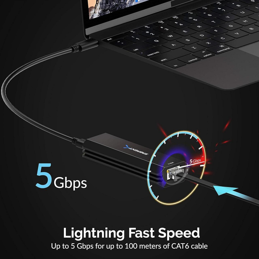 Адаптер мережевий Sabrent USB Ethernet 5 Gbps для інтернету, інтернет-адаптер на RJ45 гігабітний, USB-C/USB-A чорний Київ - фото 2