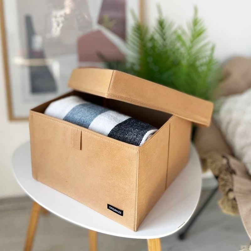 Короб для зберігання речей з кришкою 30х30х20см (Бежевий) Суми - фото 1