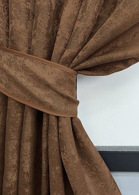 Комплект коротких штор VR-Textil Жаккард Sultan XO № 1827ш Коричневый 130х170 см 2 шт (35-0425) Киев - изображение 4
