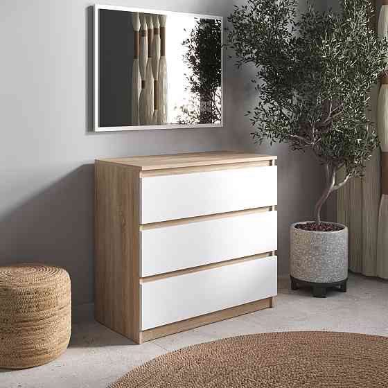 Комод VAYS R-3 Дуб Сонома-Белый фасад, на 3 ящика без ручек, ЛДСП 80×40×75 см – для дома, офиса, гостиной, спальни Львов