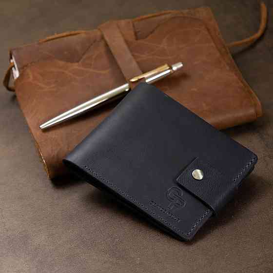 Чоловіче компактне шкіряне портмоне Темно-синій (GRANDE PELLE) Київ