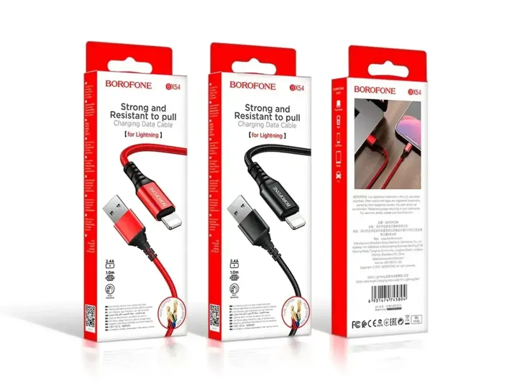 Кабель USB - Lightning Borofone BX54 Ultra Bright 1м 2.4А швидка зарядка для iPhone iPad шнур з чіпом захисту Одеса - фото 1