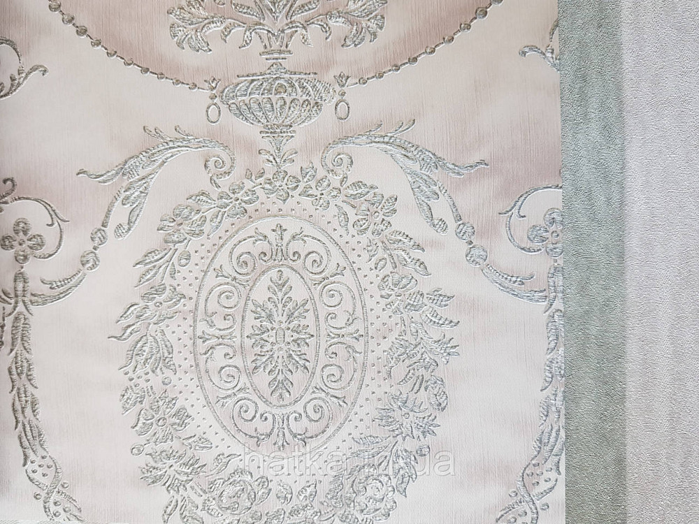 Шпалери вінілові на флізеліні Rasch Trianon Xlll 0.53х10 класика структурні вензелю розетки срібло на рожевому Київ - фото 2