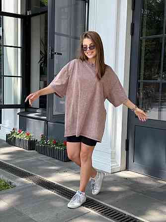 Велосипедки и футболка варенка тай дай оверсайз Бежевый M-L Харьков