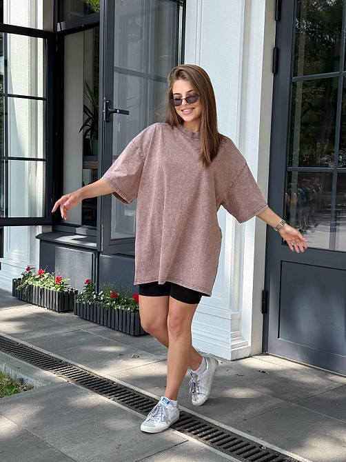 Велосипедки и футболка варенка тай дай оверсайз Бежевый M-L Харьков - изображение 4