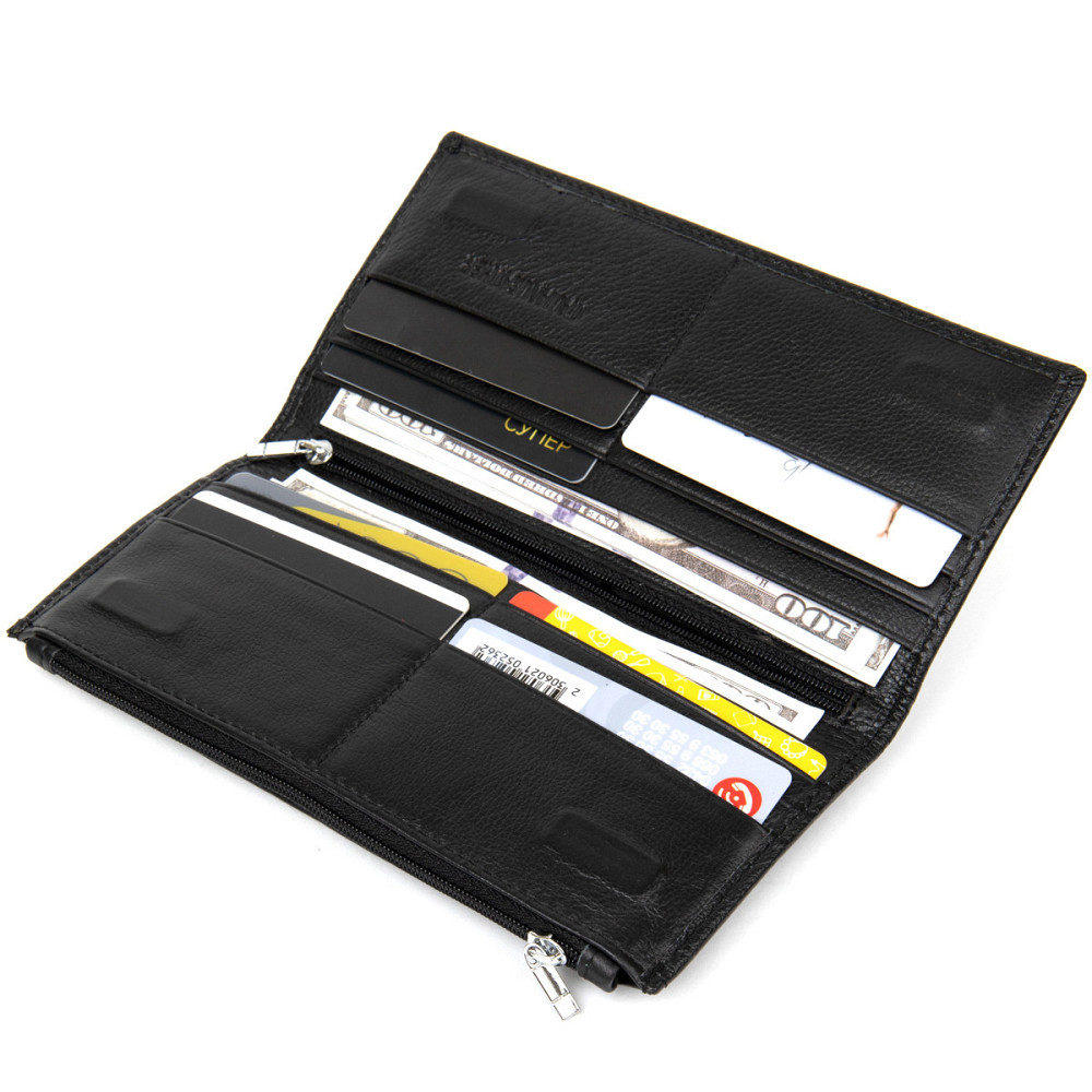 Практичний жіночий шкіряний гаманець ST Leather 19378 Чорний Київ - фото 9