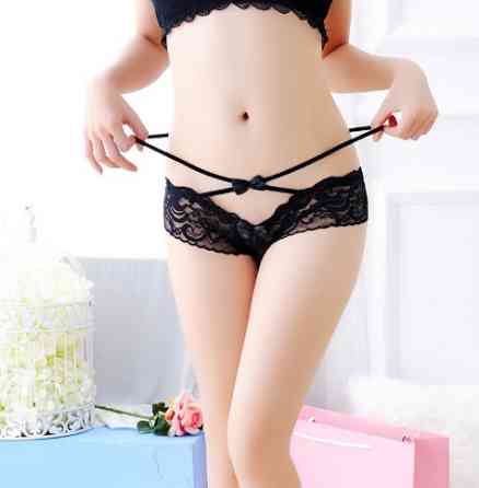 Трусики з розрізом та бантиками чорні жіночі - розмір універсальний, резинка 60-82см Київ