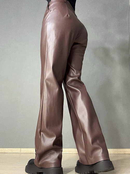 Брюки жіночі Gritana 201 з екошкіри прямі зі стрілкою коричневі, коричневий, L Київ - фото 10