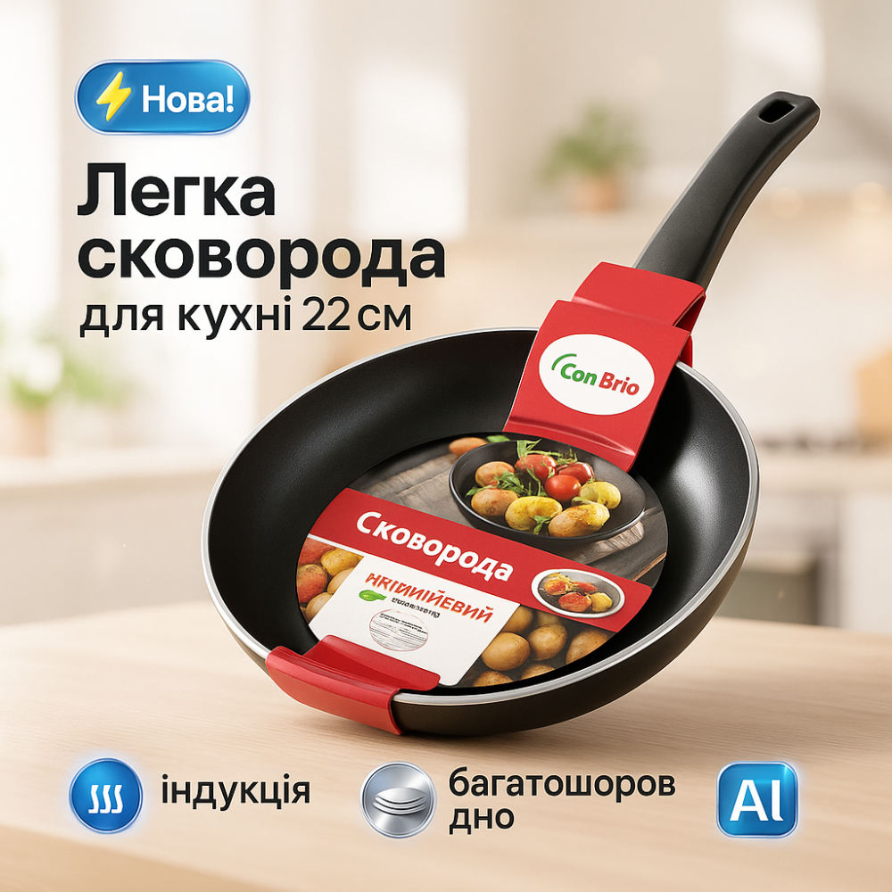 Зручна у використанні сковорода Con Brio СВ-2222 22 см, Сковорода для готування на індукції ZS-12 Львів - фото 14