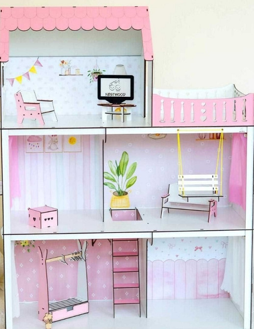 Кукольный дом с освещением Кукольной Домик + подарок мебель Барбы. Киев - изображение 1