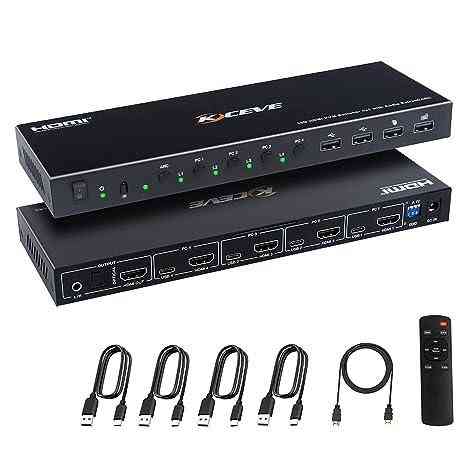 KCEVE 4-портовый KVM-переключатель HDMI 4K@60 Гц с функцией аудио и ARC на 4 компьютера Днепр