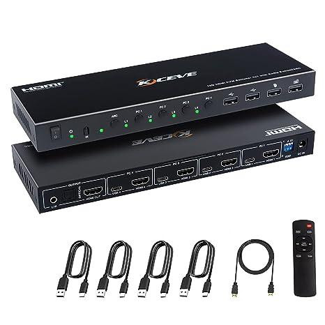 KCEVE 4-портовий KVM-перемикач HDMI 4K@60 Гц з функцією аудіо та ARC на 4 комп'ютери Дніпро - фото 1