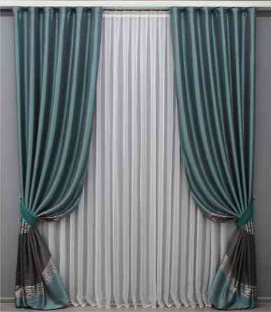 Комплект готовых штор VR-Textil ANZIO № 1465ш Бирюзовый с графитовым 140х290 см 2 шт (33-0332) Киев