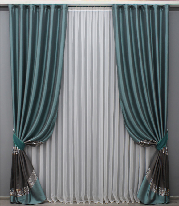 Комплект готовых штор VR-Textil ANZIO № 1465ш Бирюзовый с графитовым 140х290 см 2 шт (33-0332) Киев - изображение 2