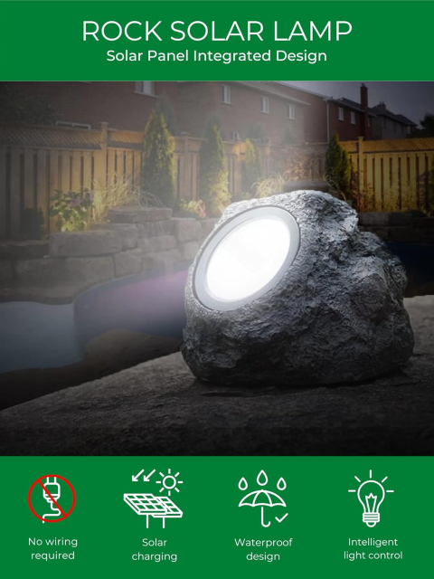 Садовий світильник на сонячній батареї Garden Light Stone: декоративний ліхтар-камінь для газону та доріжок Одеса - фото 8