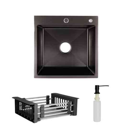 Комплект Lidz Handmade H5050B Мойка для кухни интегрированная BlackPVD в комплекте с дозатором + Lidz K01B Киев