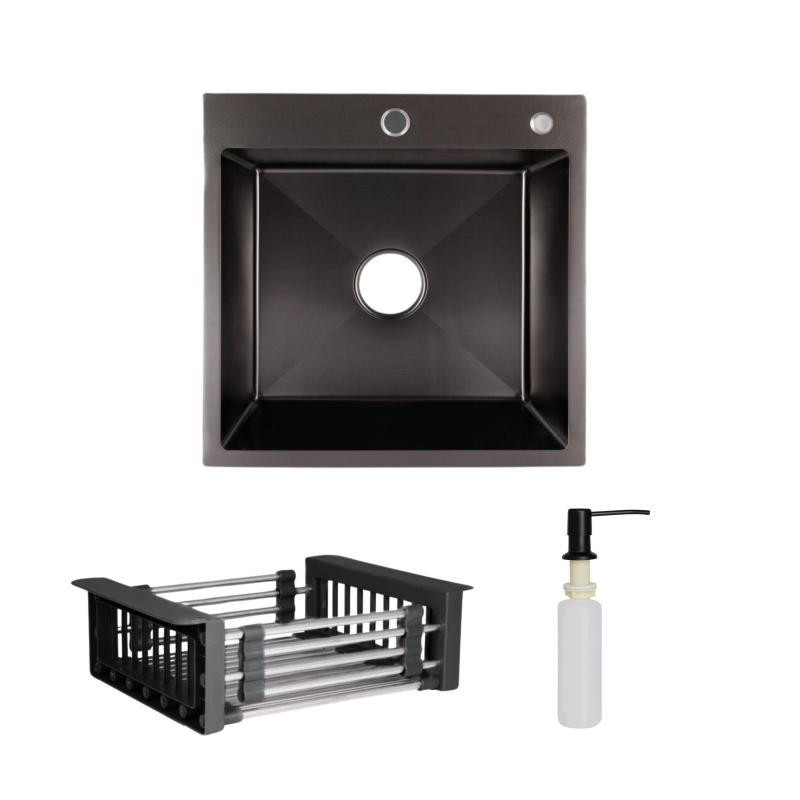 Комплект Lidz Handmade H5050B Мойка для кухни интегрированная BlackPVD в комплекте с дозатором + Lidz K01B Киев - изображение 1