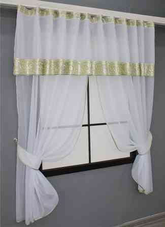 Кухонный комплект VR-Textil № 084к шторки с ламбрекеном белый с зеленым 280х170 см (52-0830) Киев