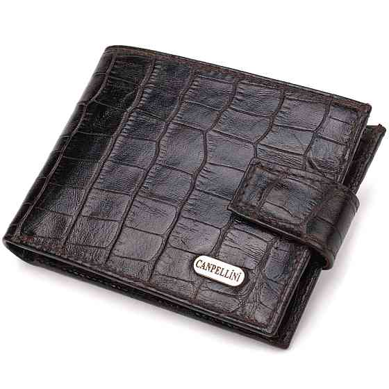 Фактурний невеликий чоловічий гаманець з натуральної шкіри з тисненням під крокодила CANPELLINI 21747 Коричневий Київ