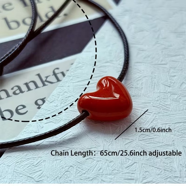 Колье на черном шнурке с красным сердцем – минималистичная подвеска Киев - изображение 6