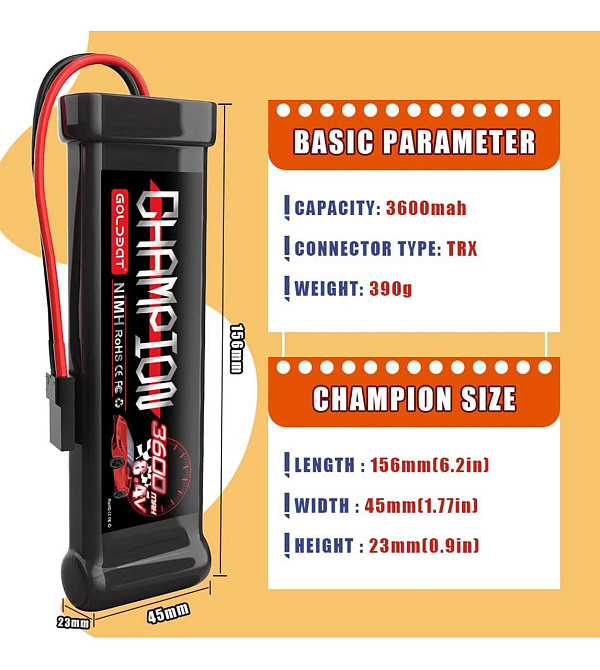 GOLDBAT 8.4V 3600mAh NIMH акумулятор з Tamiya роз'ємом для RC авто, бота та баггі Київ - фото 5