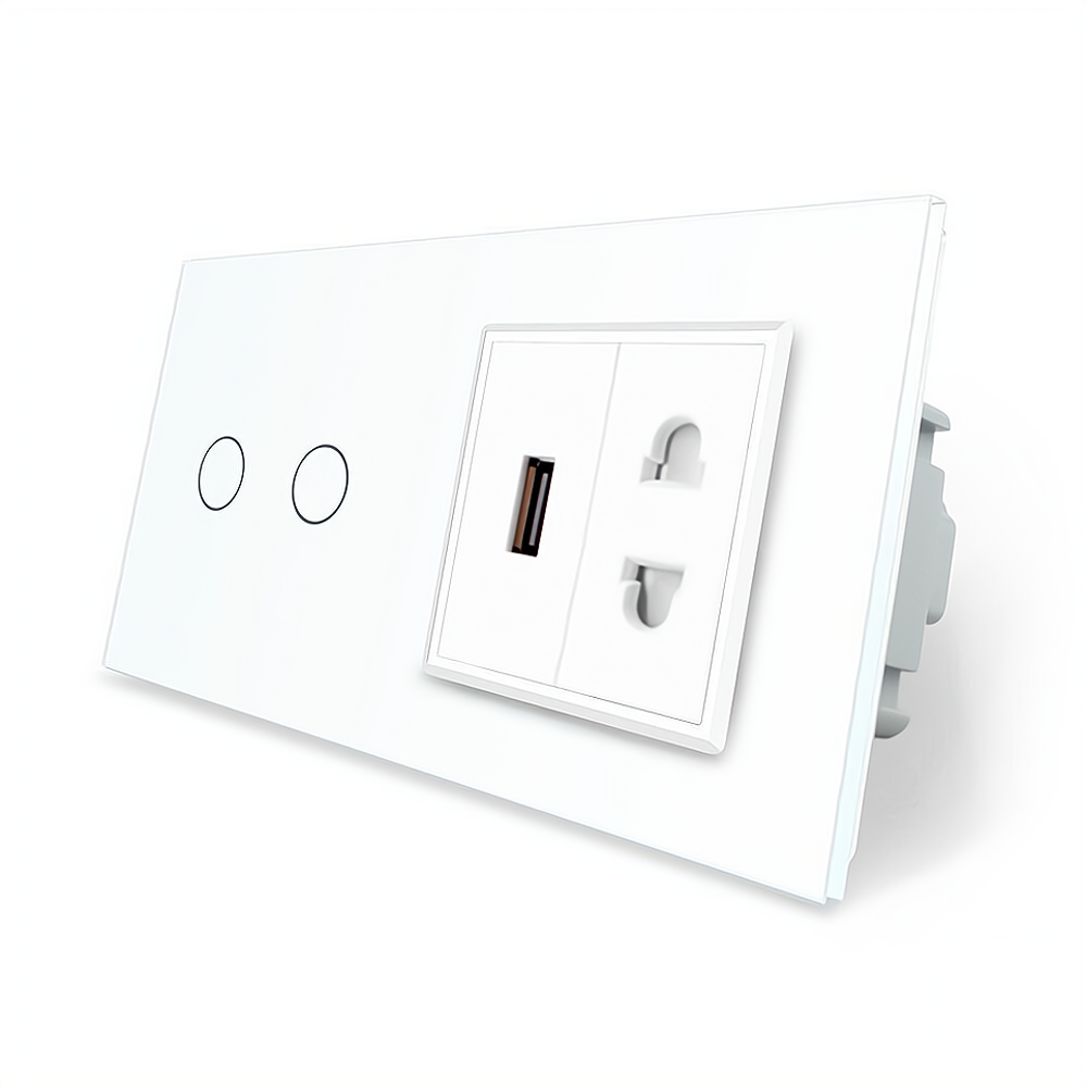 LIVOLO Сенсорний прохідний/перехресний вимикач 2 сенсора 1 розетка 1 USB Livolo білий скло (VL- Коломия - фото 10