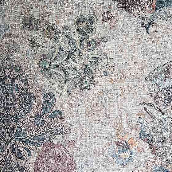 Шпалери метрові вінілові на флізеліні Yuanlong Samsara бароко квіти вензель сині коричневі на блакитному Київ