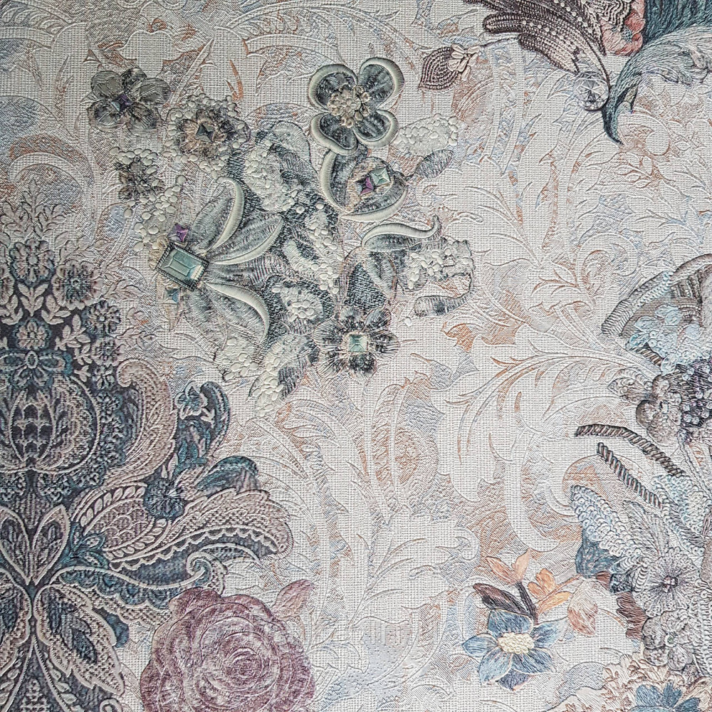 Шпалери метрові вінілові на флізеліні Yuanlong Samsara бароко квіти вензель сині коричневі на блакитному Київ - фото 1