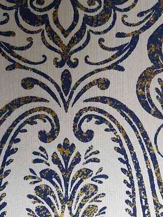 Шпалери текстильні еко 0.53х10.05 Rasch Textil Valentina класика вензелі дамаски сині з золотом на білому Київ