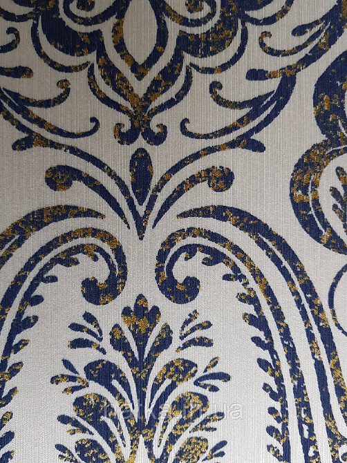 Шпалери текстильні еко 0.53х10.05 Rasch Textil Valentina класика вензелі дамаски сині з золотом на білому Київ - фото 4