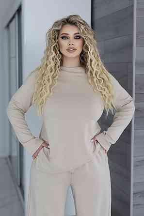 Жіночий костюм з асиметричним лонгслівом "Travel" | Батал Бежевий, 50-52 Київ