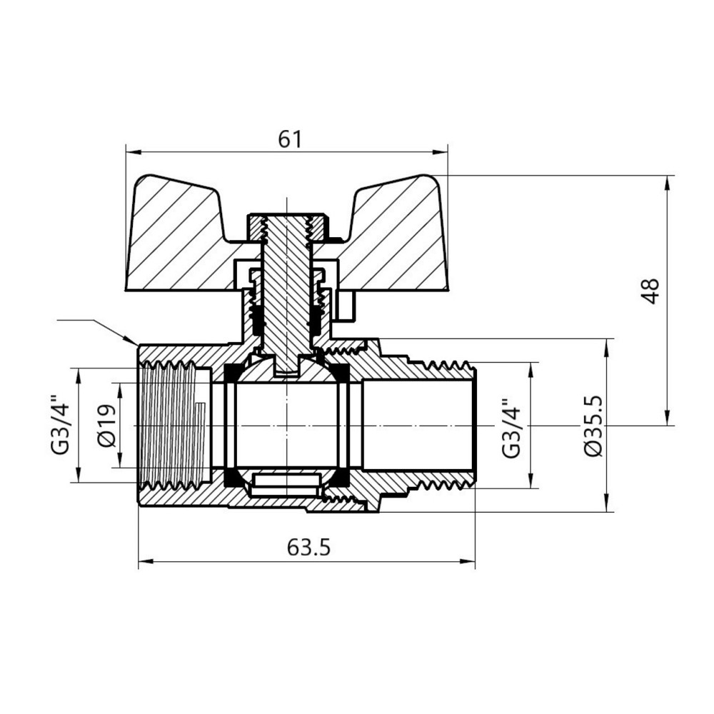 Кран кульовий Thermo Alliance Base 3/4" ВН для газу (метелик) SD607G20 Київ - фото 2