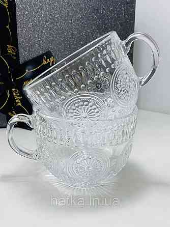 Набір кухлів чайний 6 шт Olens "Ковентрі" 400 мл скло прозоре вінтаж для дому ресторану Київ