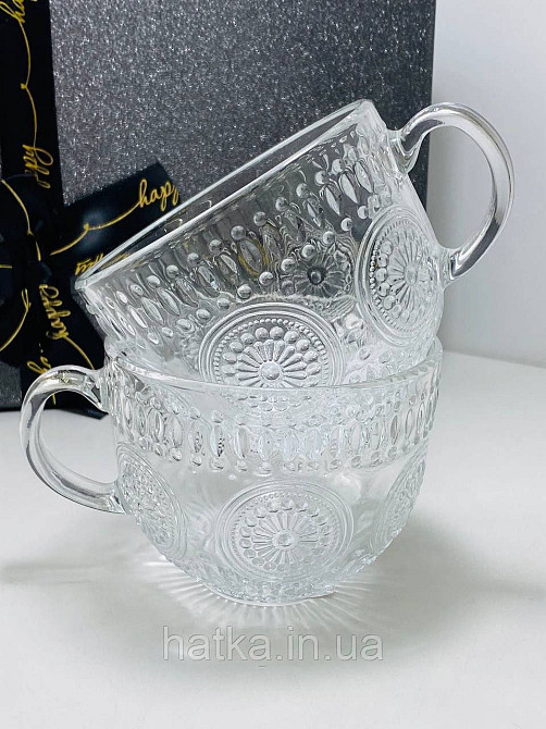 Набір кухлів чайний 6 шт Olens "Ковентрі" 400 мл скло прозоре вінтаж для дому ресторану Київ - фото 4