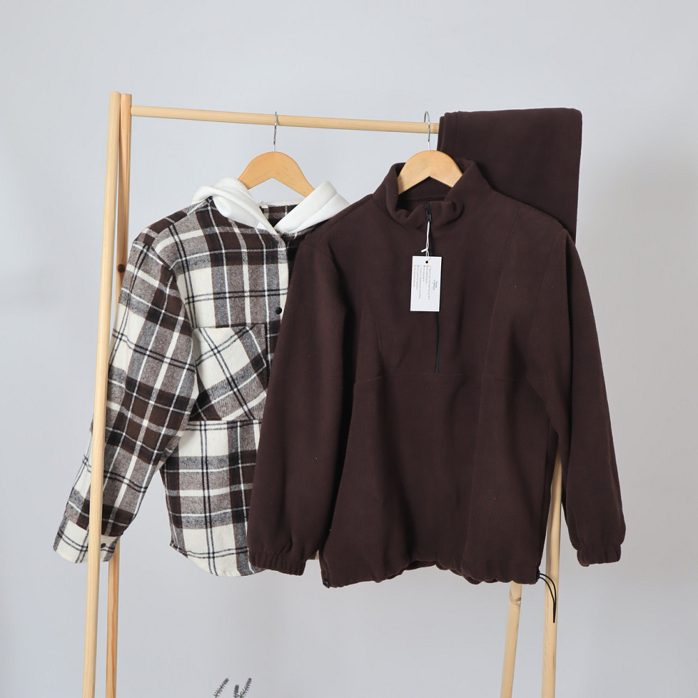 Флісовий жіночий коричневий костюм-трійка (худі+джогери+сорочка картата) 50/52 Кам'янець-Подільський - фото 2