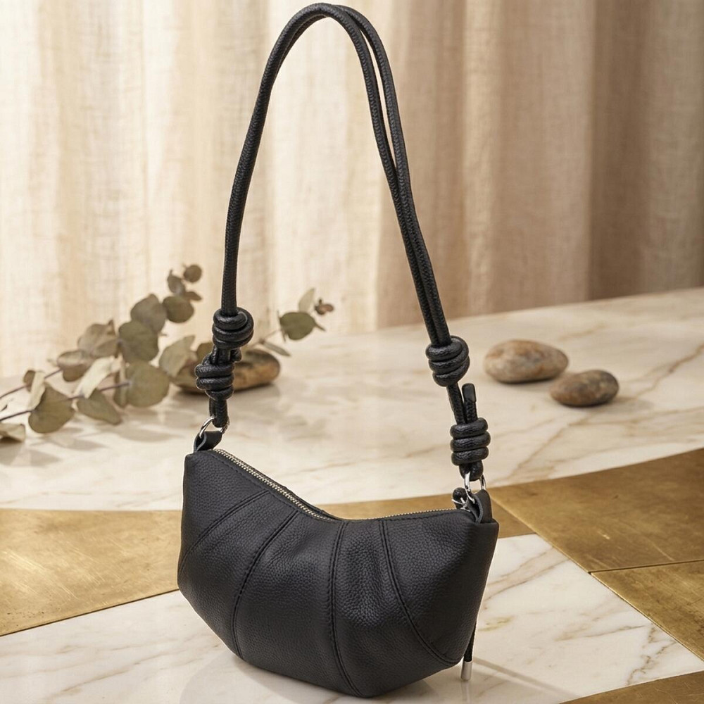 Жіноча напівкругла сумка з натуральної шкіри Vintage 22932 Чорний Київ - фото 11