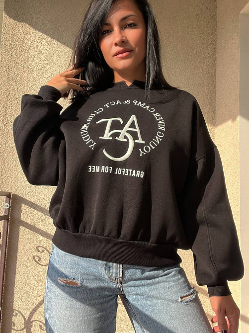Свитшот женский OLIVIA 2479 широкий оверсайз утепленный вышивка рисунок one size, черный, one size Киев - изображение 3